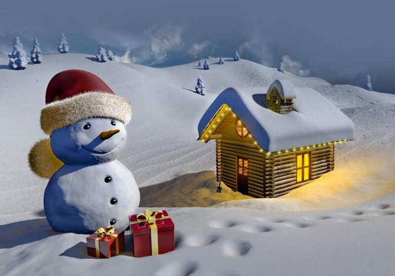 Snowman with Gifts — White, Peaceful, Winter