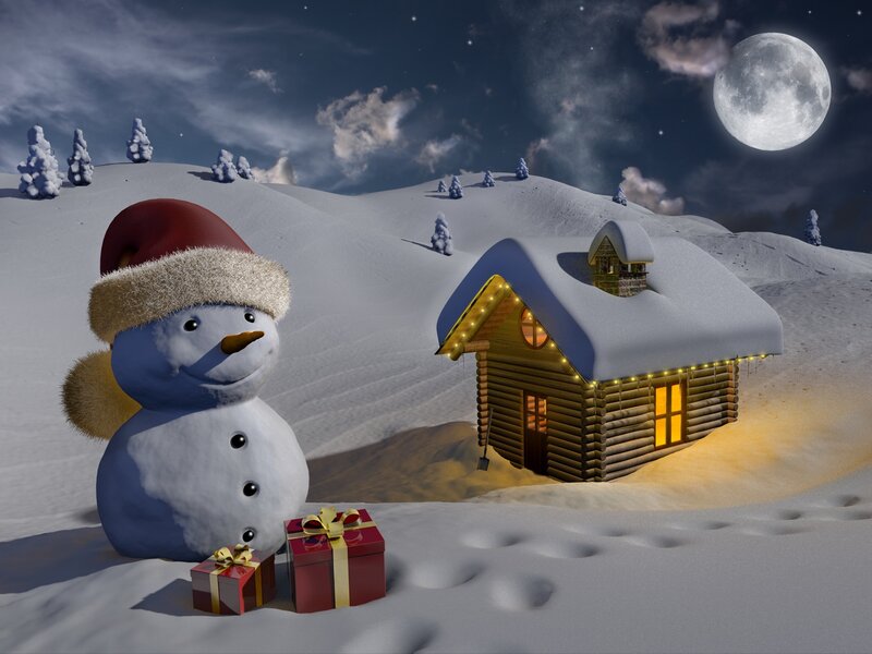 Snowman with Gifts — White