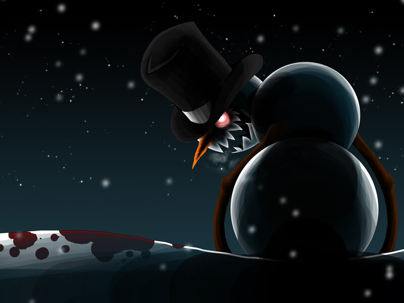 snowman with glowing eyes