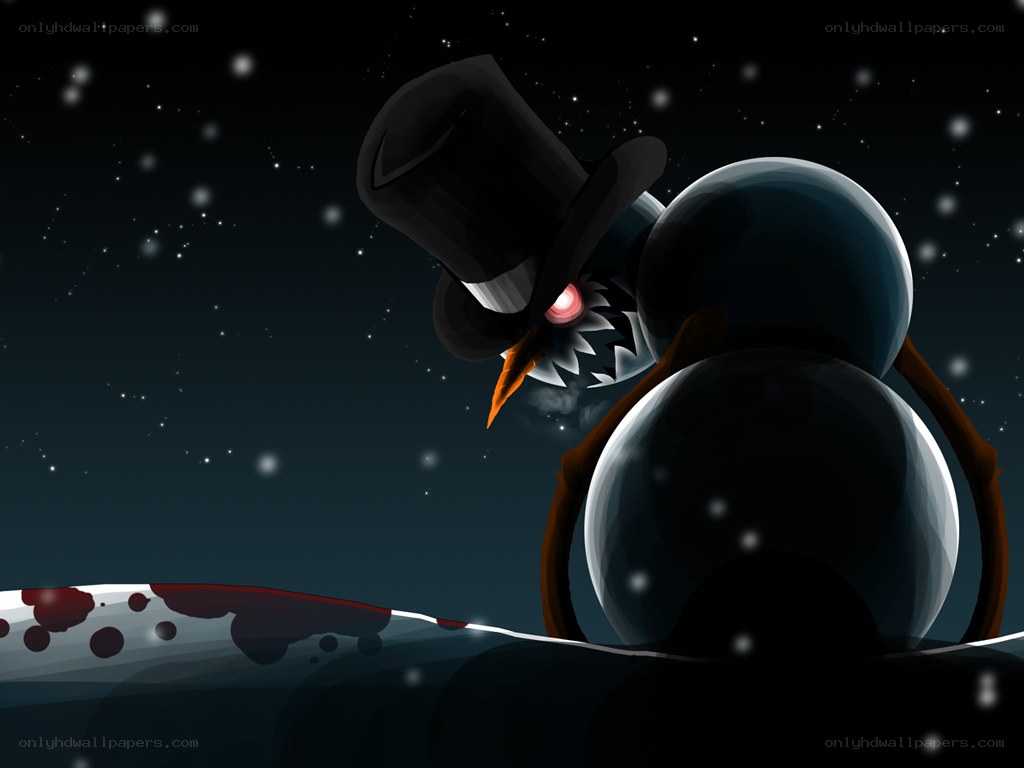 snowman with glowing eyes