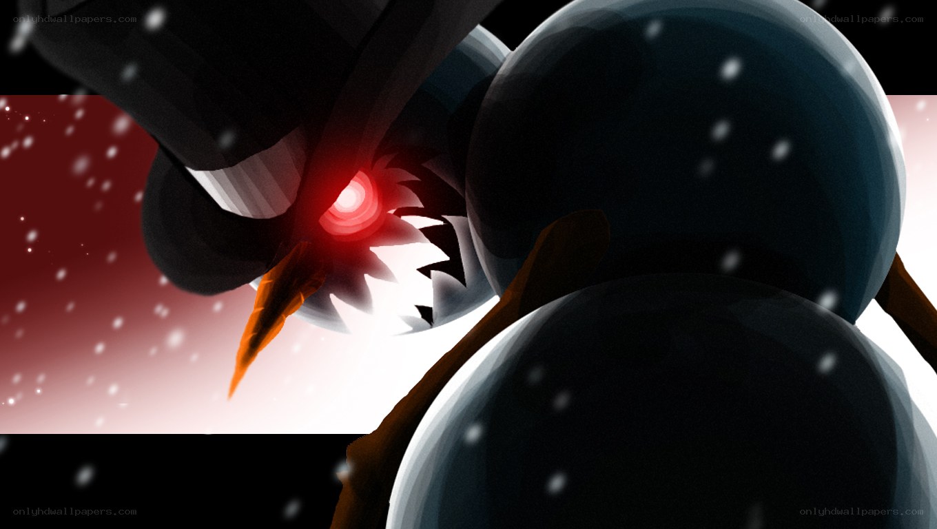 snowman with glowing red eye