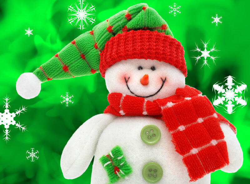 Snowman with Hat and Scarf — Green