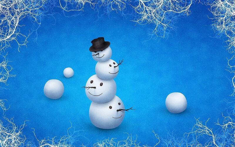 Snowman with hat on blue background