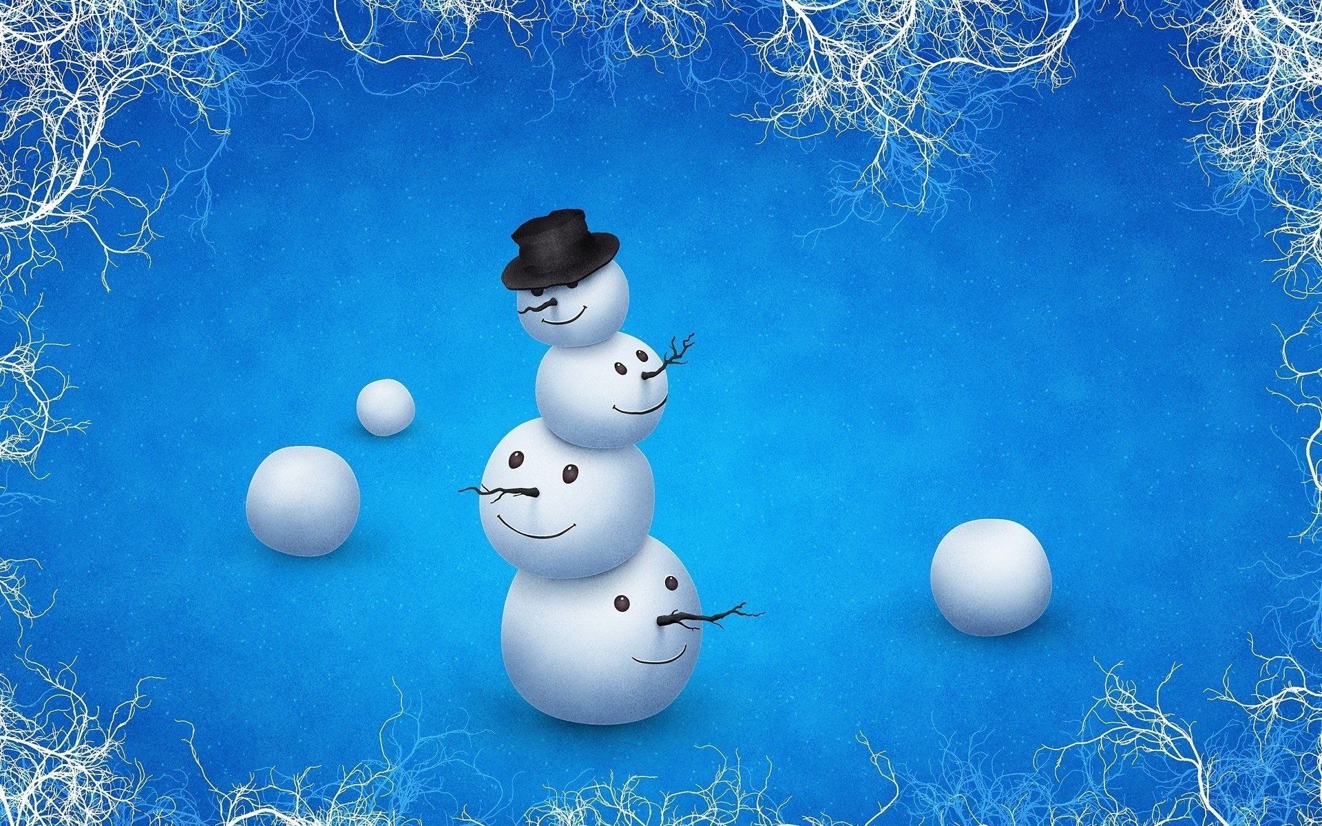Snowman with hat on blue background