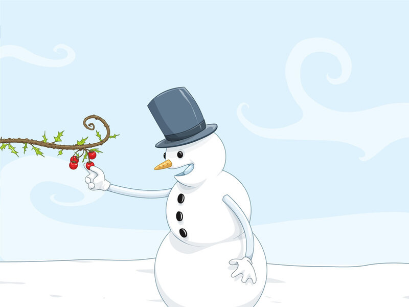 snowman with holly branch