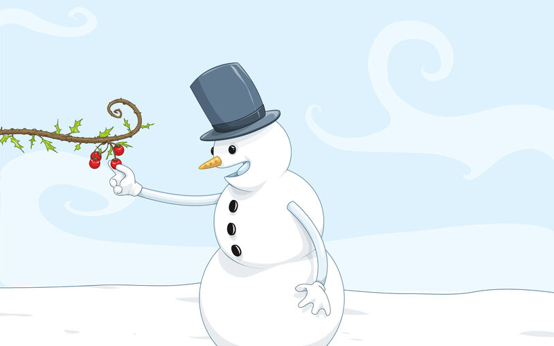 snowman with holly branch