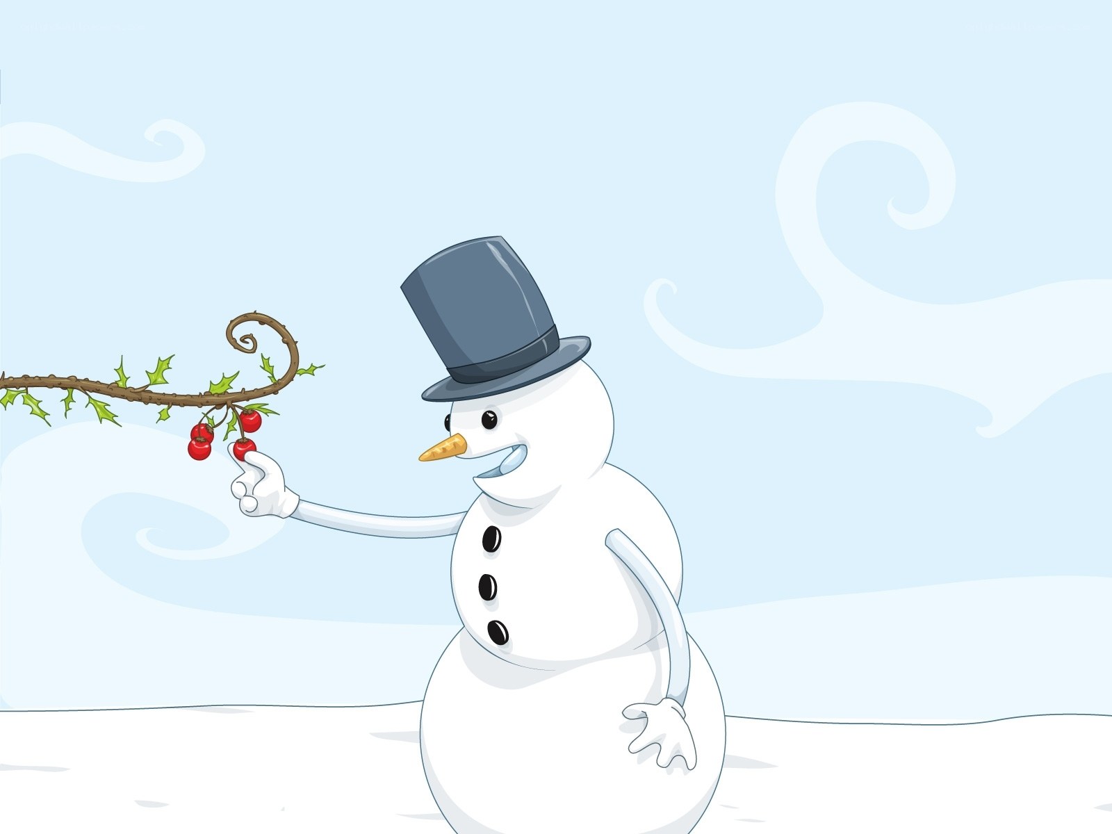 Snowman with holly branch