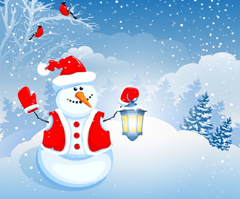Snowman with Lantern — Blue, Festive