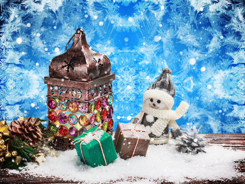 Snowman with Lantern — Blue