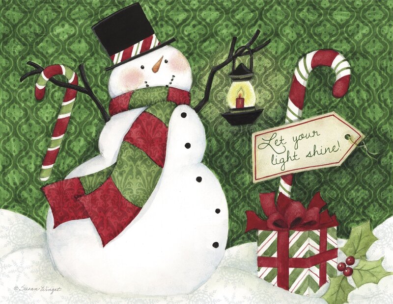 Snowman with Lantern — Green
