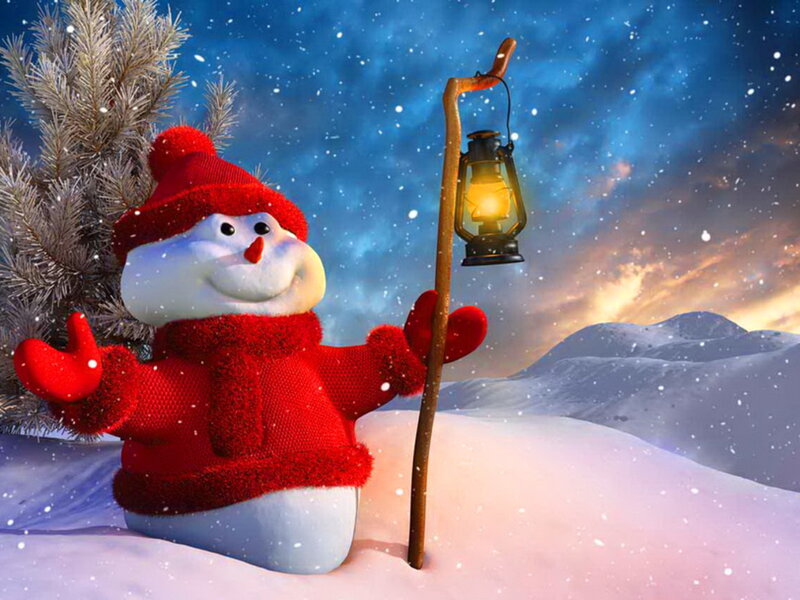 Snowman with Lantern — Red, Festive