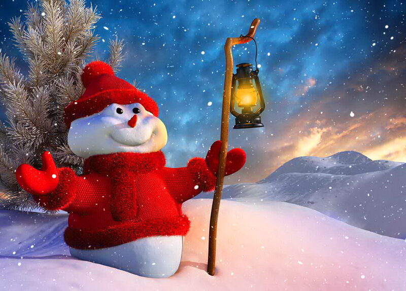 Snowman with Lantern — Red