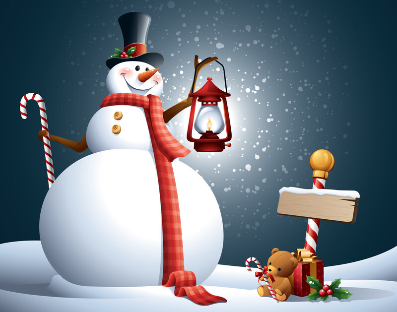 Snowman with Lantern — White, Festive