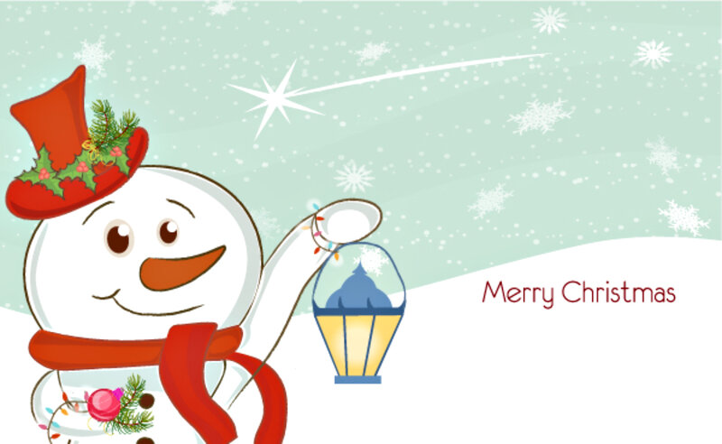 Snowman with Lantern — White, Festive, Winter
