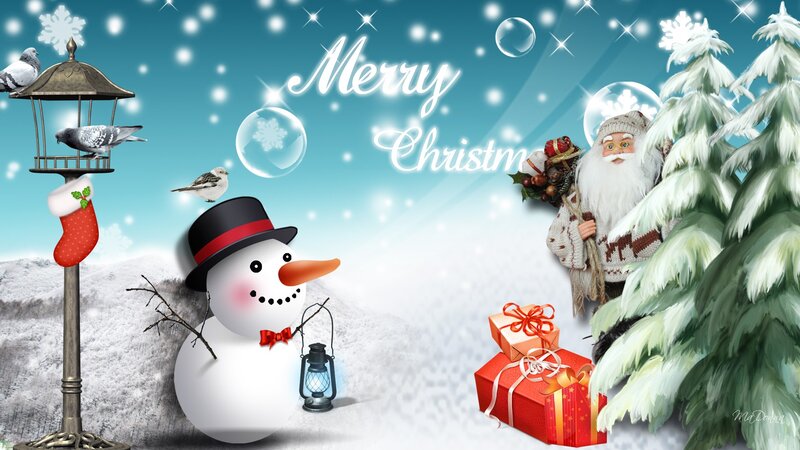 Snowman with Lantern — White