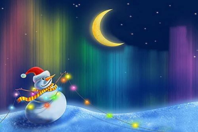 Snowman with Lights — Blue, Festive