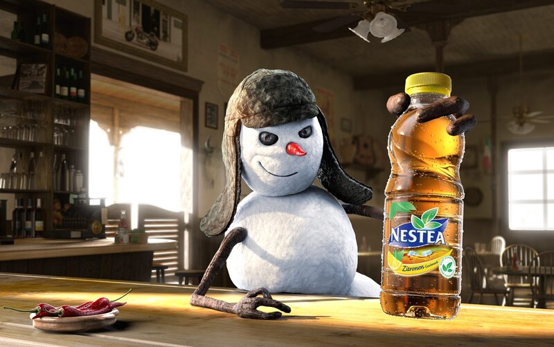 Snowman with Nestea bottle