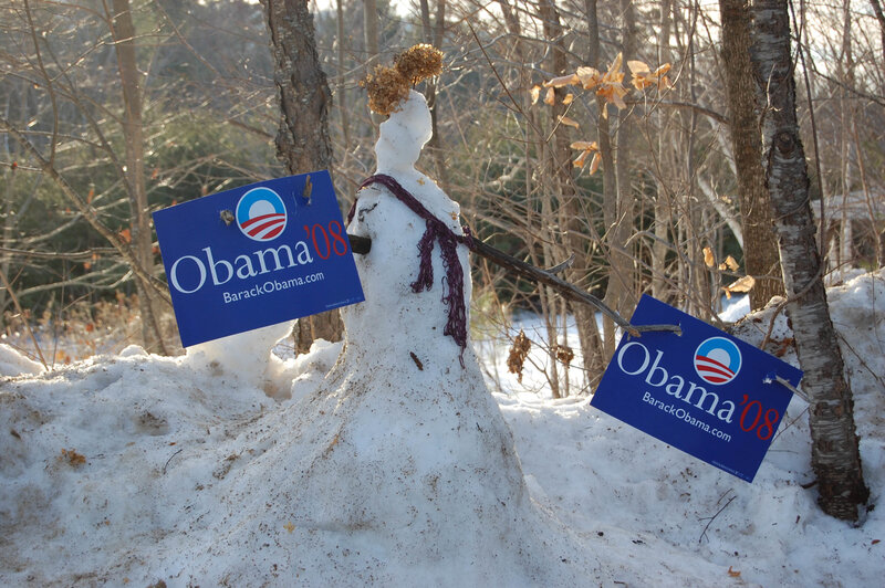 Snowman with Obama signs