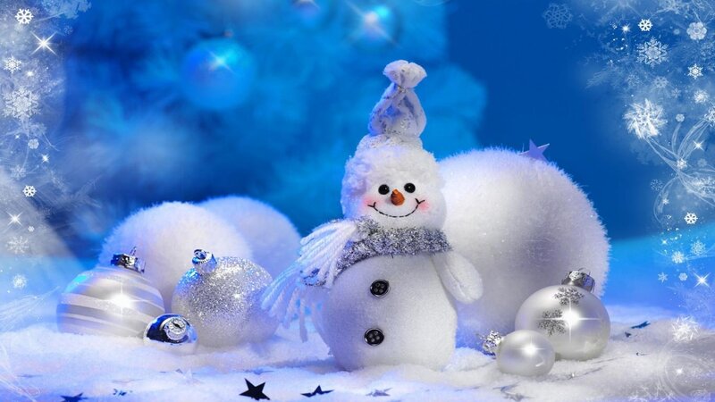 Snowman with Ornaments — Blue, Festive, Winter, Digital Art