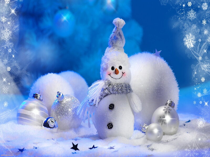 Snowman with Ornaments — Blue, Festive, Winter, Photograph