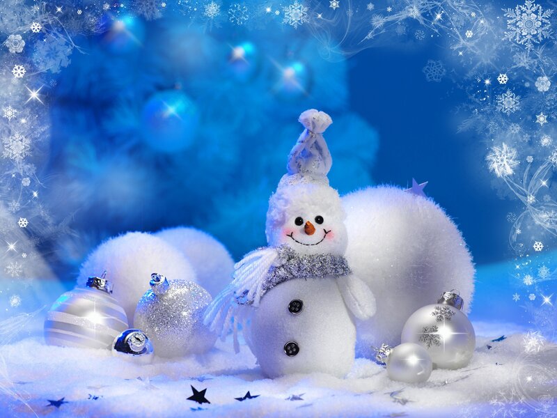 Snowman with Ornaments — Blue