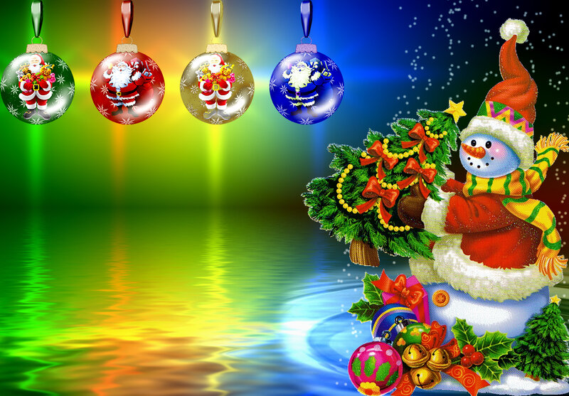 Snowman with Ornaments — Green, Festive, Winter