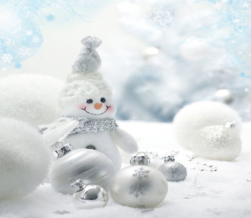 Snowman with Ornaments — White, Festive