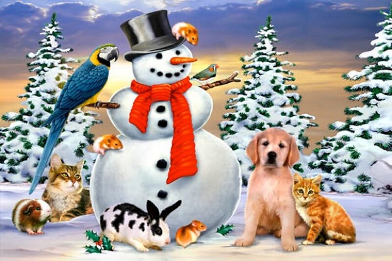 Snowman with Pets