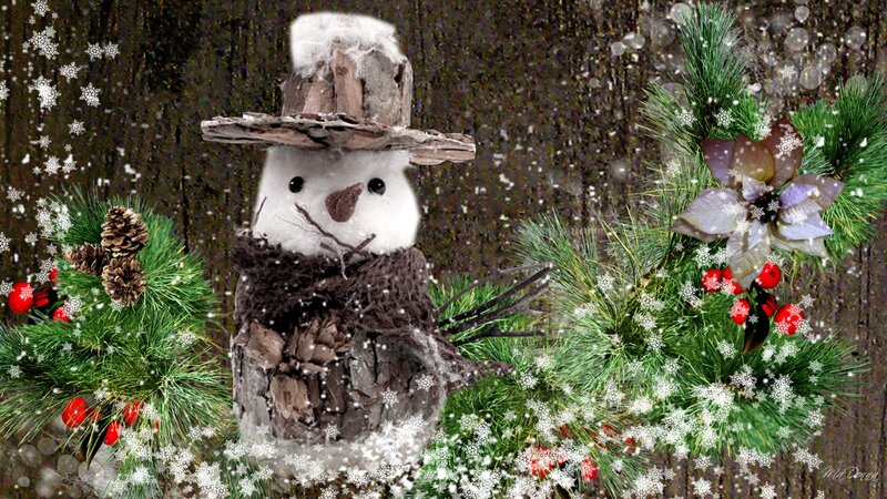Snowman with Pine Branches