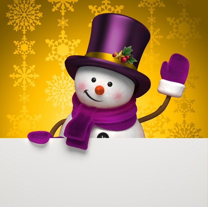 Snowman with Purple Hat — Yellow, Festive