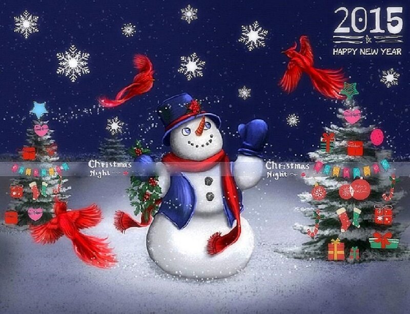 Snowman with Red Birds