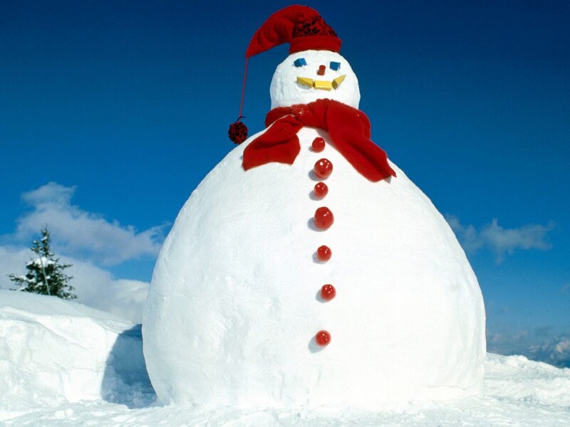 Snowman with Red Hat — White, Cheerful