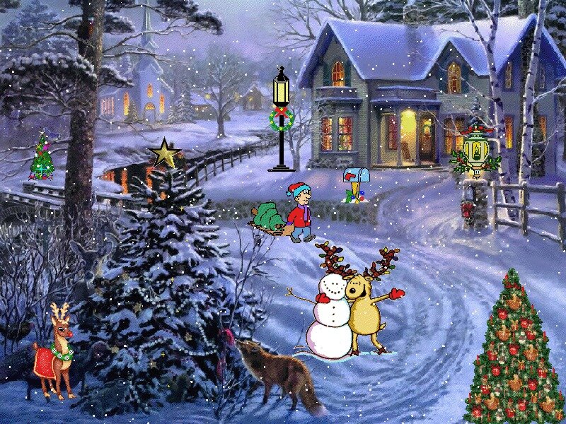 Snowman with Reindeer — White