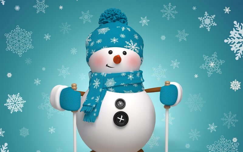 Snowman with Scarf — Blue, Festive, Winter, 3d Render