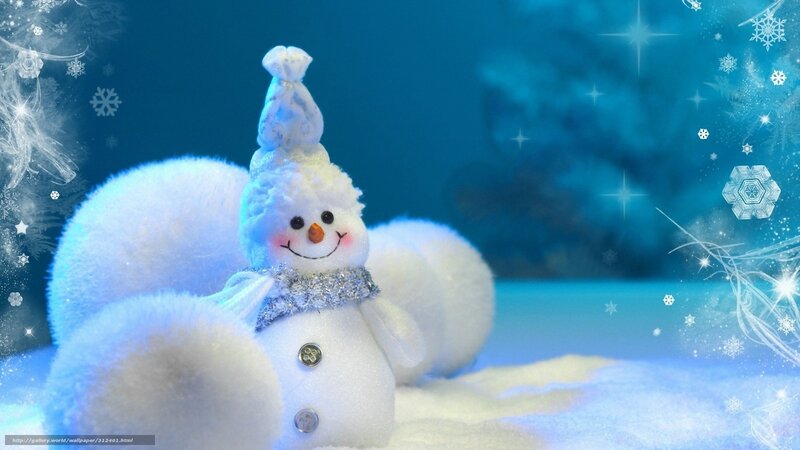 Snowman with Scarf — Blue, Festive, Winter, Digital Art, Hat