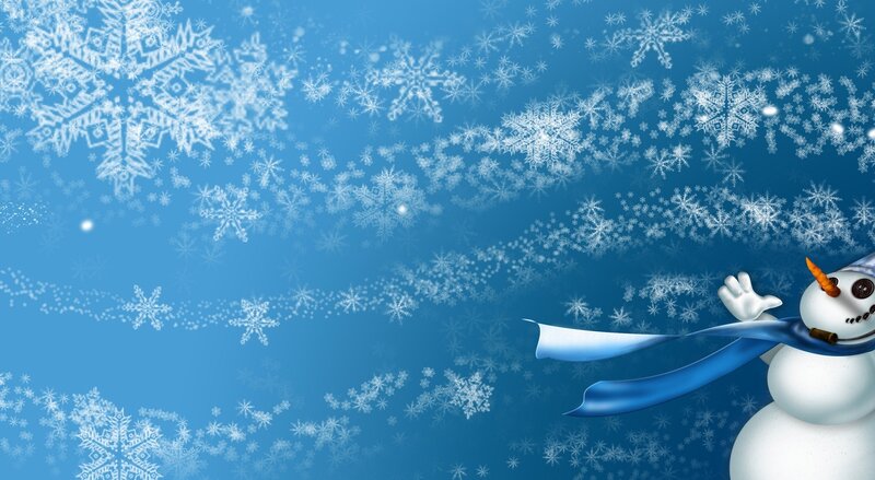 Snowman with Scarf — Blue, Festive, Winter, Digital Art