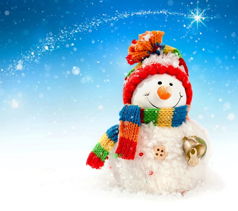 Snowman with Scarf — Blue, Festive, Winter, Photograph