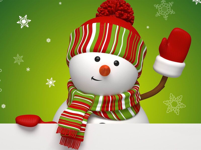 Snowman with Scarf — Green, Festive, Winter, 3d Render, Hat, Mitten