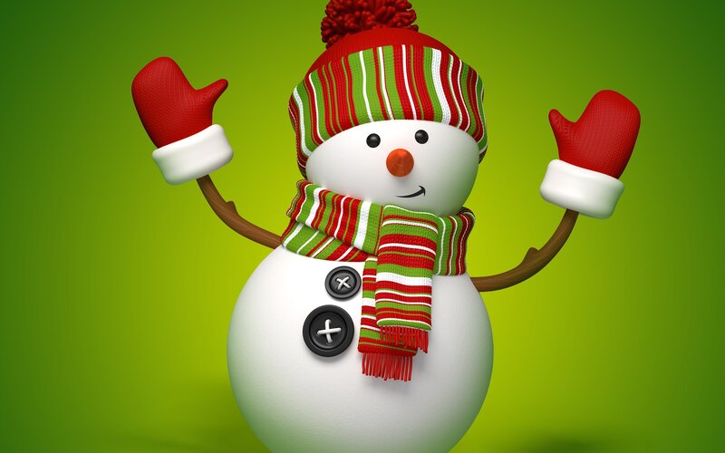 Snowman with Scarf — Green, Festive, Winter, 3d Render, Hat