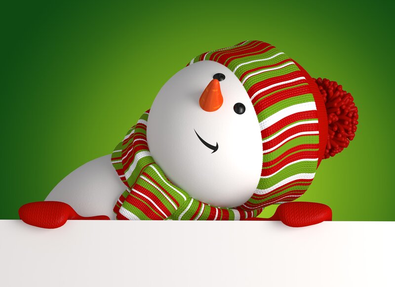 Snowman with Scarf — Green, Festive, Winter, 3d Render