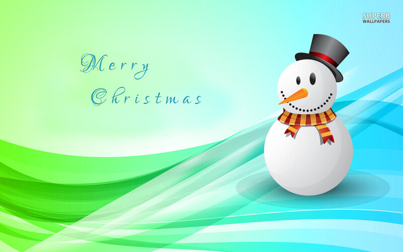 Snowman with Scarf — Green, Festive, Winter, Digital Art