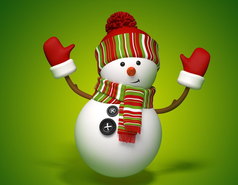 Snowman with Scarf — Green, Festive, Winter