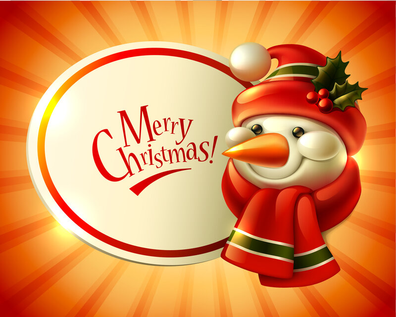 Snowman with Scarf — Red, Festive, Winter, Vector Art, Hat, Holly