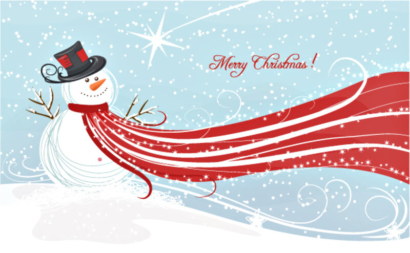 Snowman with Scarf — Red, Festive, Winter, Vector Art
