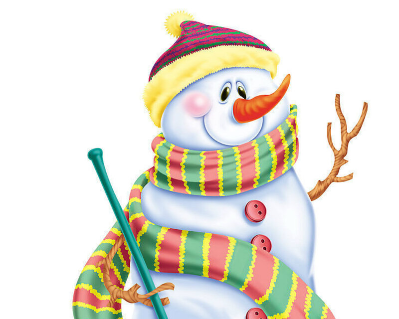 Snowman with Scarf — White, Festive, Winter, Illustration, Hat