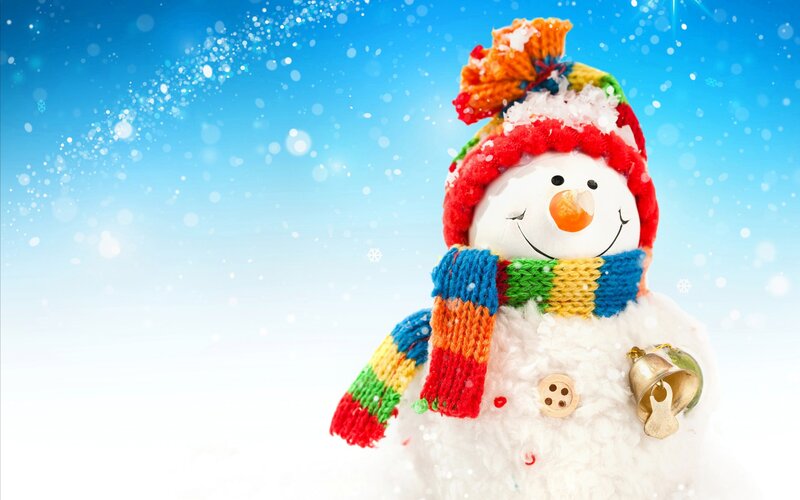 Snowman with Scarf — White, Festive, Winter, Photograph