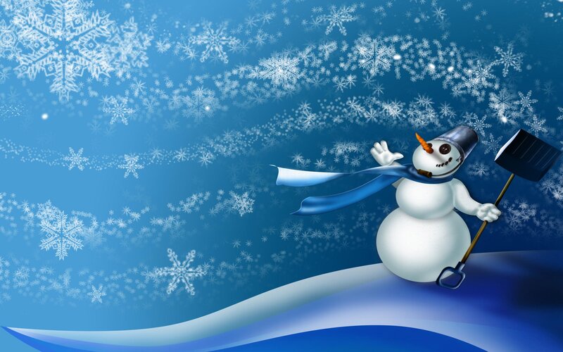 Snowman with Shovel — Blue