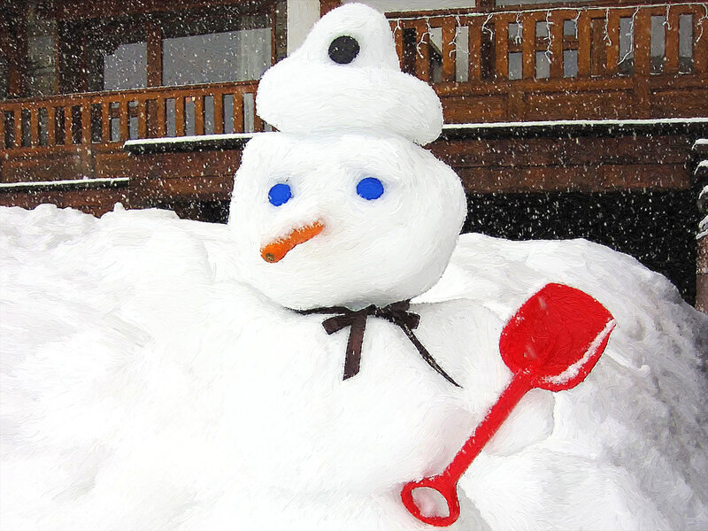 Snowman with Shovel — White