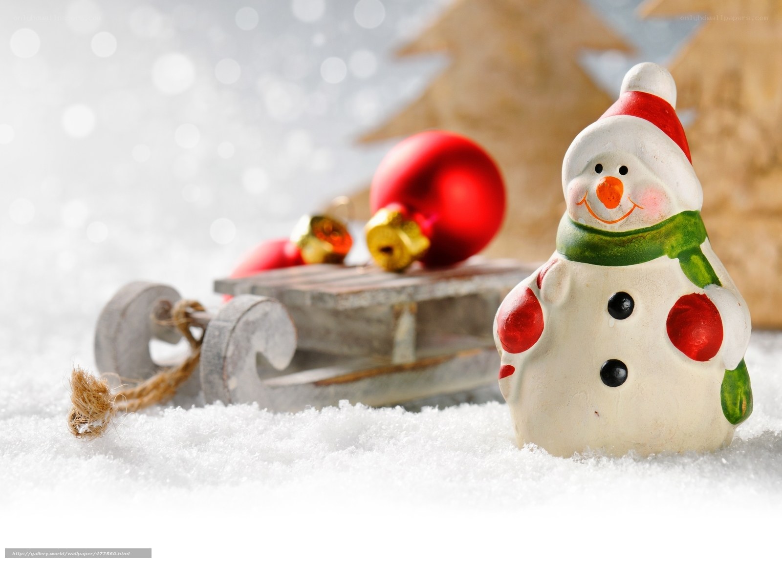 Snowman with sleigh and ornaments