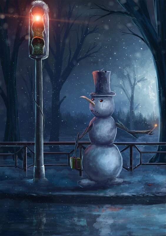 Snowman with Top Hat — Blue, Dark